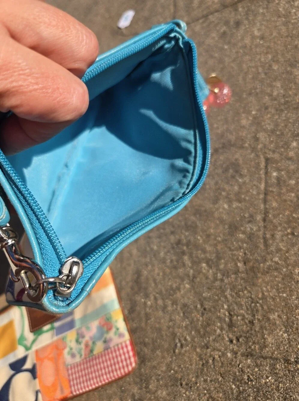 Vintage Y2K Coach Hampton Scribble Wristlet Teal  Multicolor & Cherry Charm 🍒